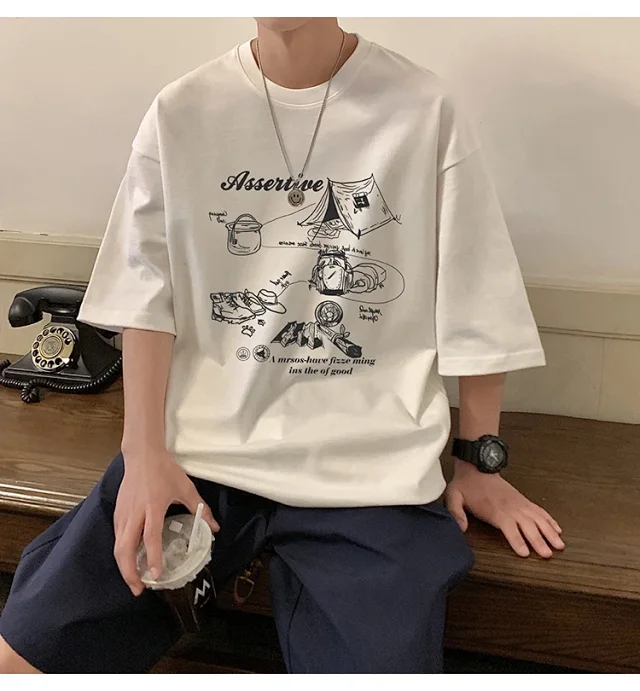 Men's HK Style Oversized Cartoon T-shirt Detail
