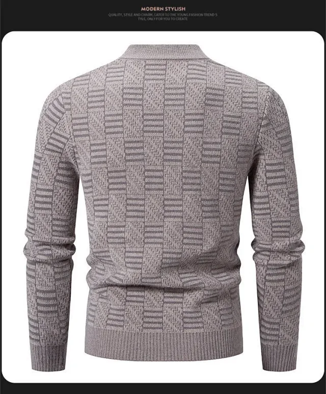 Ruisheng Men's Casual Half-Neck Jacquard Sweater Detail