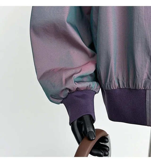 Men's Iridescent Satin Cropped Mandarin-Collar Jacket Detail