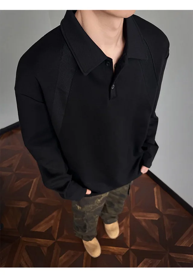 Men's Heavyweight Boxy Deconstructed Long-Sleeve Polo Detail