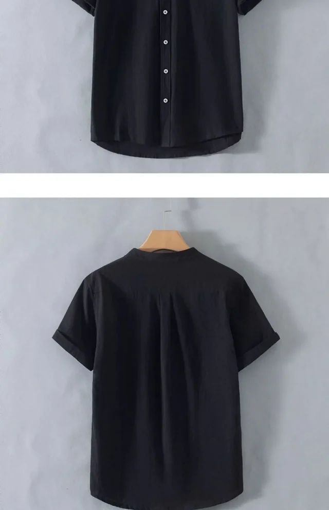 Men's Cotton-Linen Summer Short Sleeve Shirt Detail