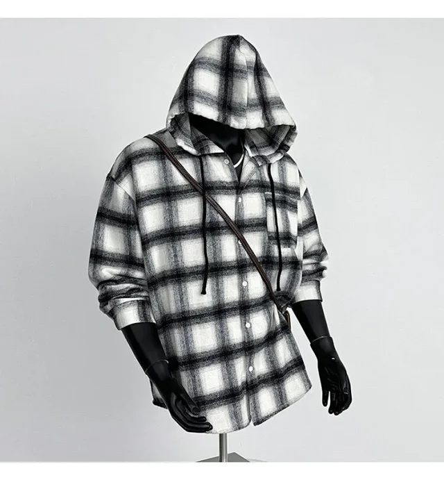 2025 Cyber Men's Plaid Hoodie Shirt Jacket Detail