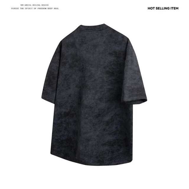 White Tie-Dye Matte Distressed Henley T-Shirt Detail