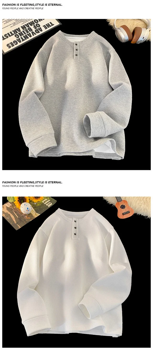 Japanese Retro Men's Thermal Waffle Tee Detail
