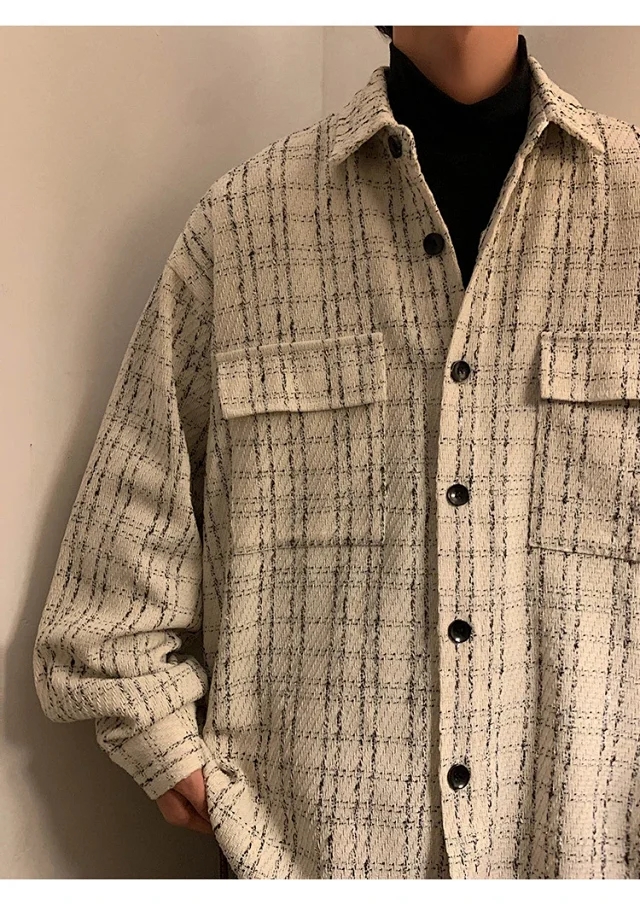 Men's Plus Size Houndstooth Wool Jacket Detail