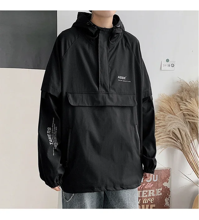 Men's Lightweight Half-Zip Hooded Pullover Jacket Detail