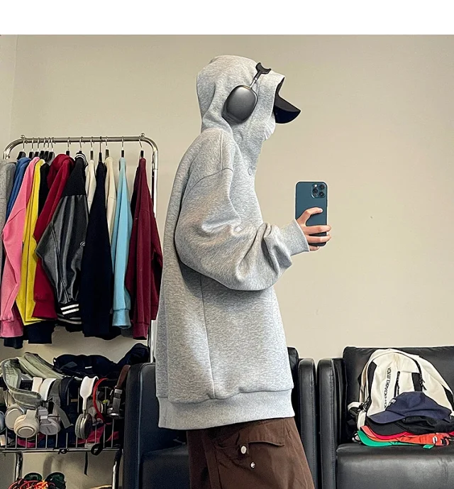 American Hip-Hop Men's Heavyweight Button Hoodie Detail