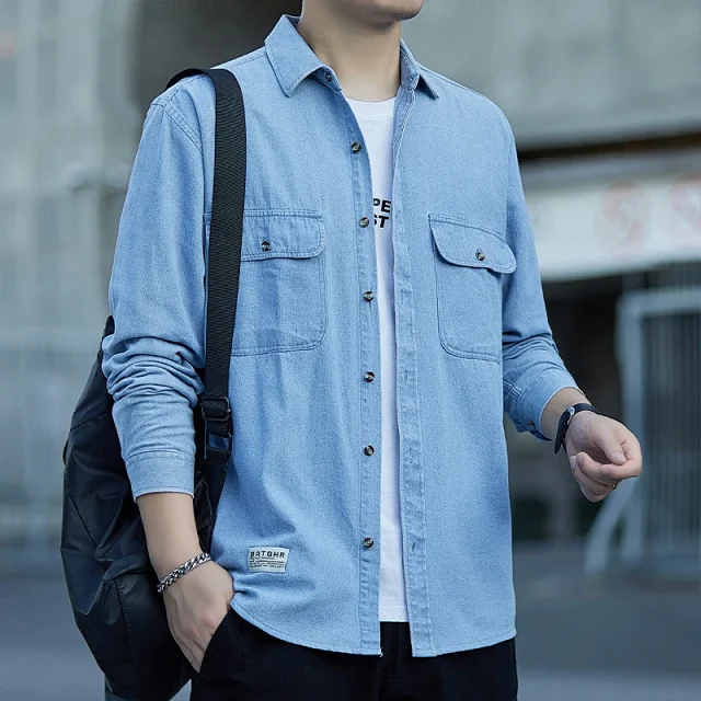 Men's Vintage Denim Oversize Work Shirt Detail
