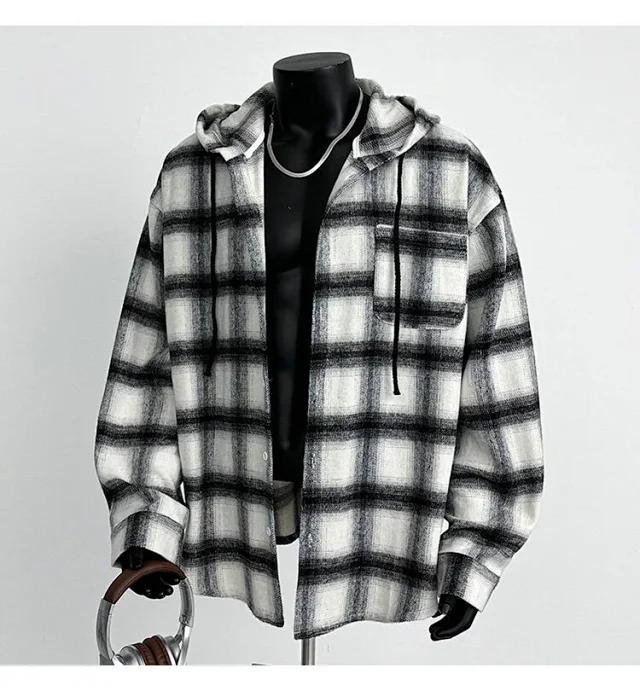 2025 Cyber Men's Plaid Hoodie Shirt Jacket Detail