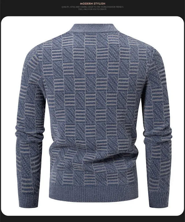 Ruisheng Men's Casual Half-Neck Jacquard Sweater Detail