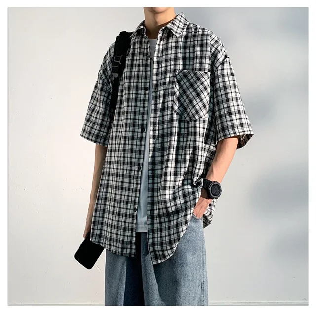 Men's Casual Checked Short Sleeve Shirt Detail