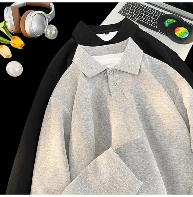 Men's Mock Two-Piece Long Sleeve Polo Detail