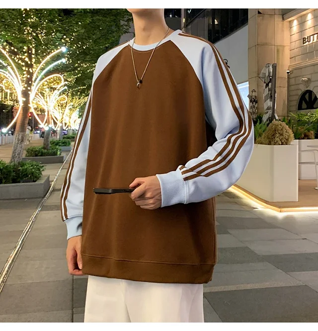 Unisex Chinese Street Oversize Striped Sweatshirt Detail