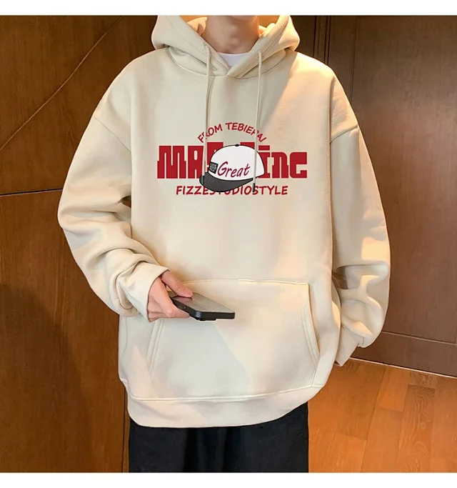HK Style Men's Oversized Cotton Hoodie Detail
