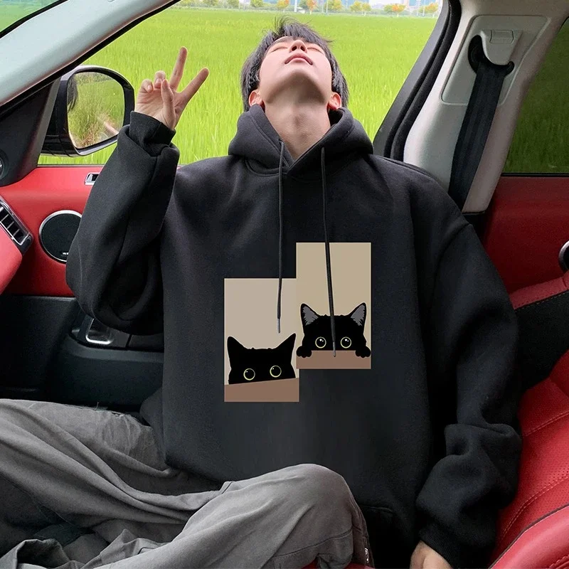 Men's Oversize Cotton Hoodie Cat Print