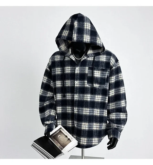2025 Cyber Men's Plaid Hoodie Shirt Jacket Detail