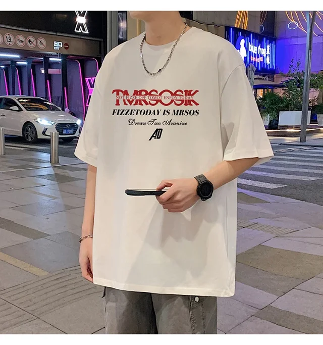 Men's Summer New Loose Crew Neck T-shirt Detail