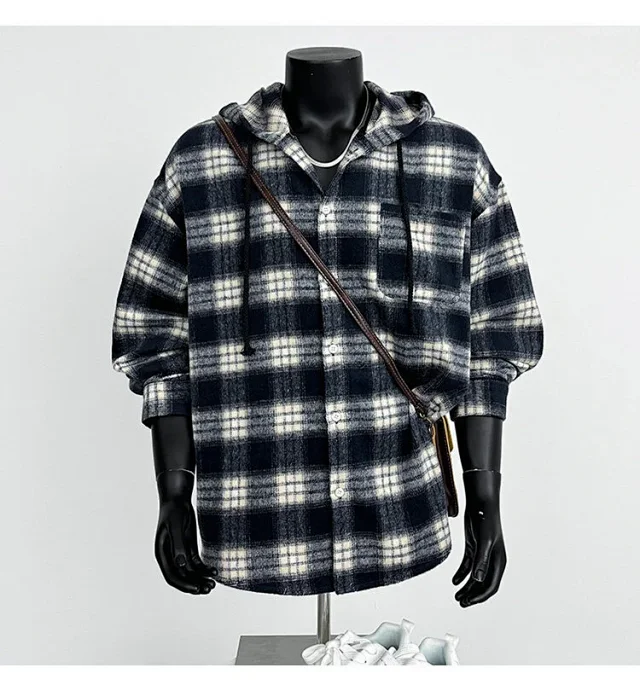2025 Cyber Men's Plaid Hoodie Shirt Jacket Detail