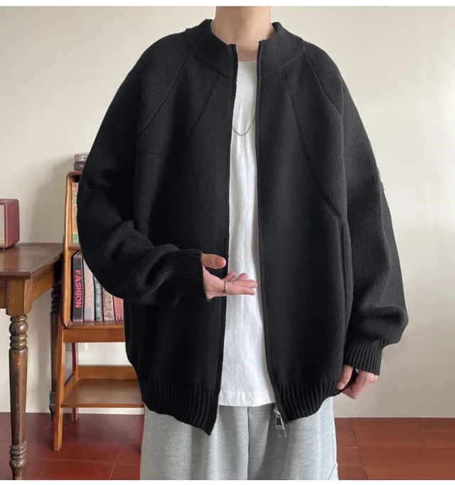 Men's Japanese Loose Zip Knit Cardigan Detail