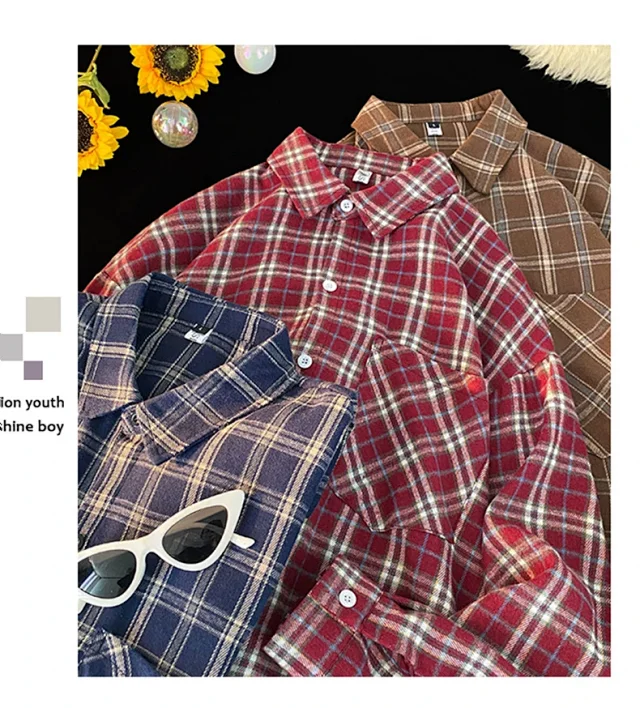 Men's Red Japanese Brushed Plaid Overshirt Detail
