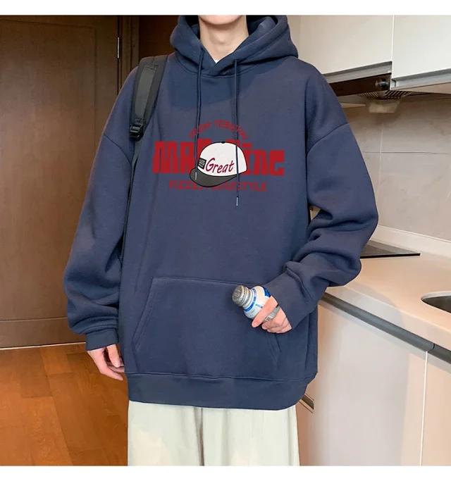 HK Style Men's Oversized Cotton Hoodie Detail