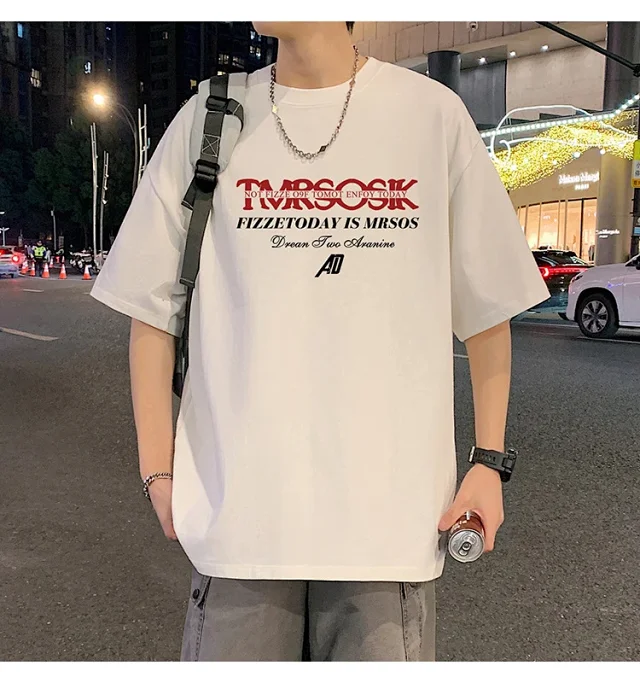 Men's Summer New Loose Crew Neck T-shirt Detail