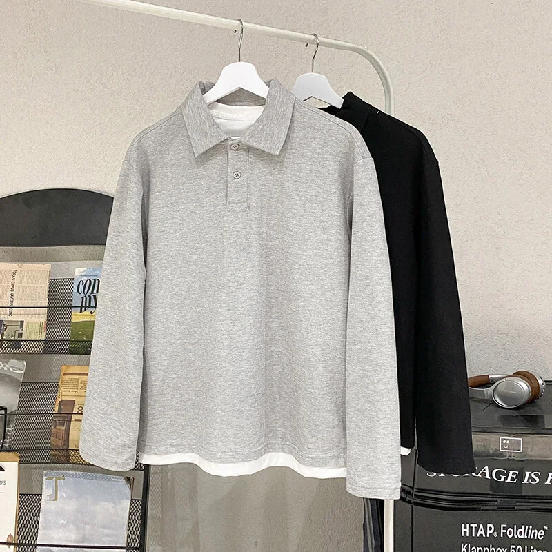 Men's Mock Two-Piece Long Sleeve Polo