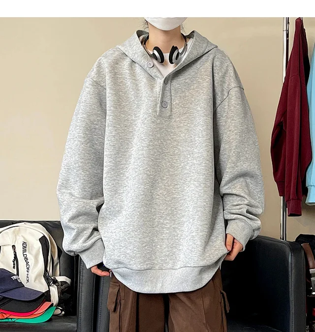 American Hip-Hop Men's Heavyweight Button Hoodie Detail