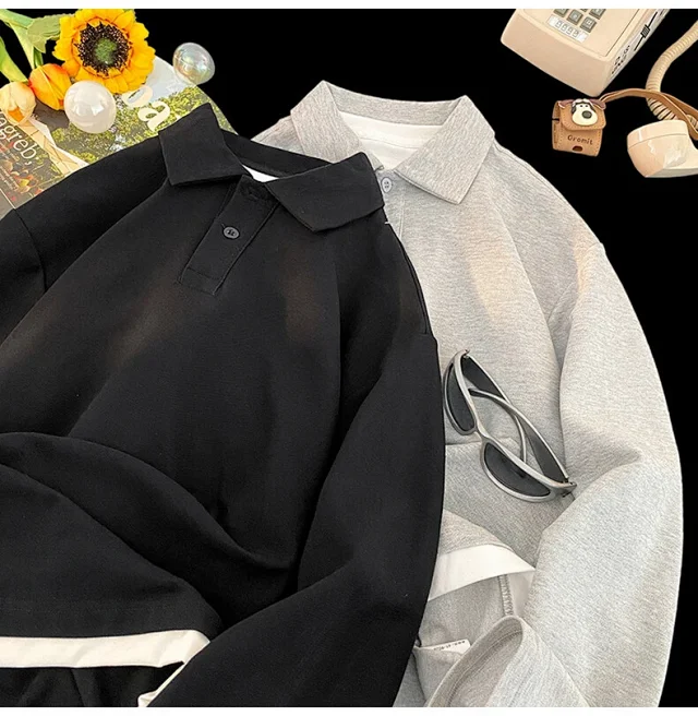 Men's Mock Two-Piece Long Sleeve Polo Detail
