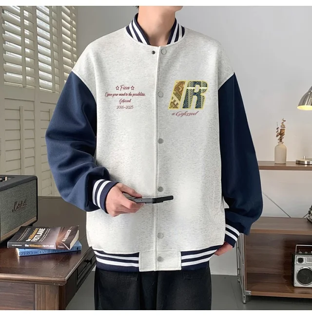 Trendy Men's Oversized Casual Bomber Jacket Detail