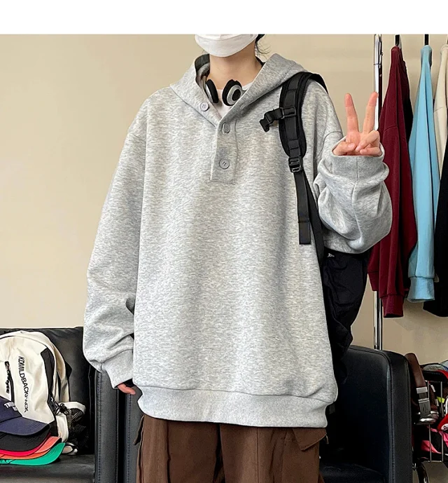 American Hip-Hop Men's Heavyweight Button Hoodie Detail