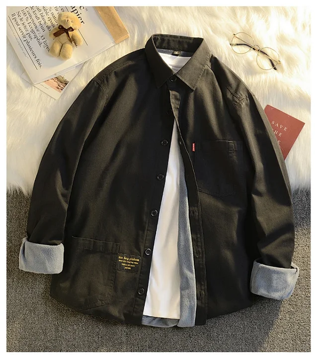 Men's Fleece-Lined Cotton Winter Work Shirt Detail