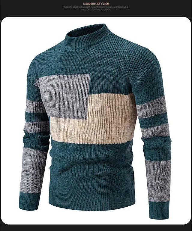 Ruicheng Men's Retro Color Block Sweater Detail