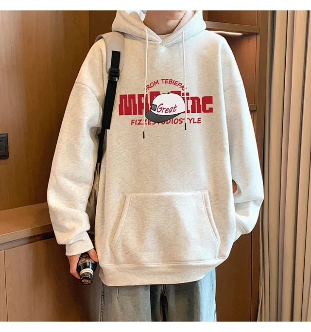 HK Style Men's Oversized Cotton Hoodie Detail