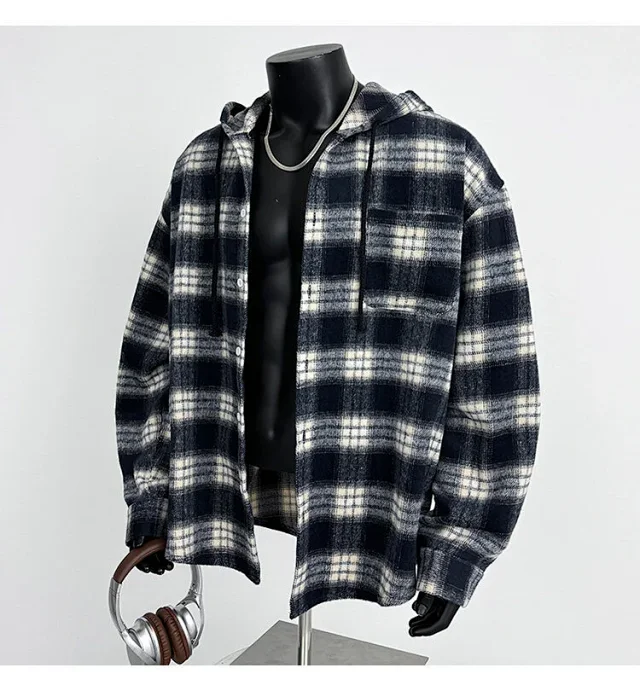 2025 Cyber Men's Plaid Hoodie Shirt Jacket Detail