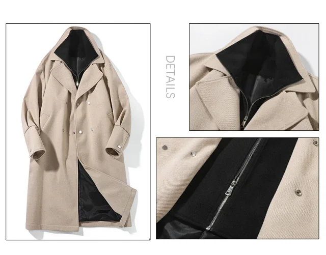 Men's American Retro Two-Tone Hooded Coat Detail