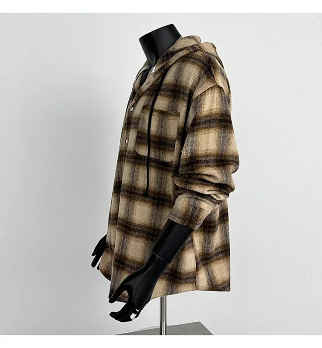 2025 Cyber Men's Plaid Hoodie Shirt Jacket Detail