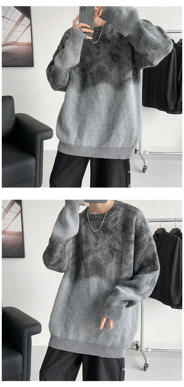 Men's Winter Paisley Tie-Dye Sweater Detail