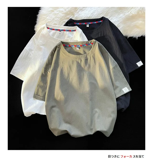 Men's Summer Linen-Like Oversized Solid T-Shirt Detail