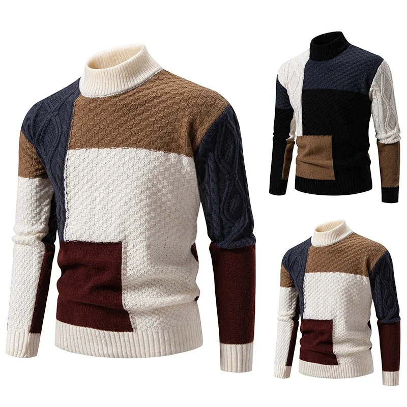 Men's Color Block Mock Neck Pullover