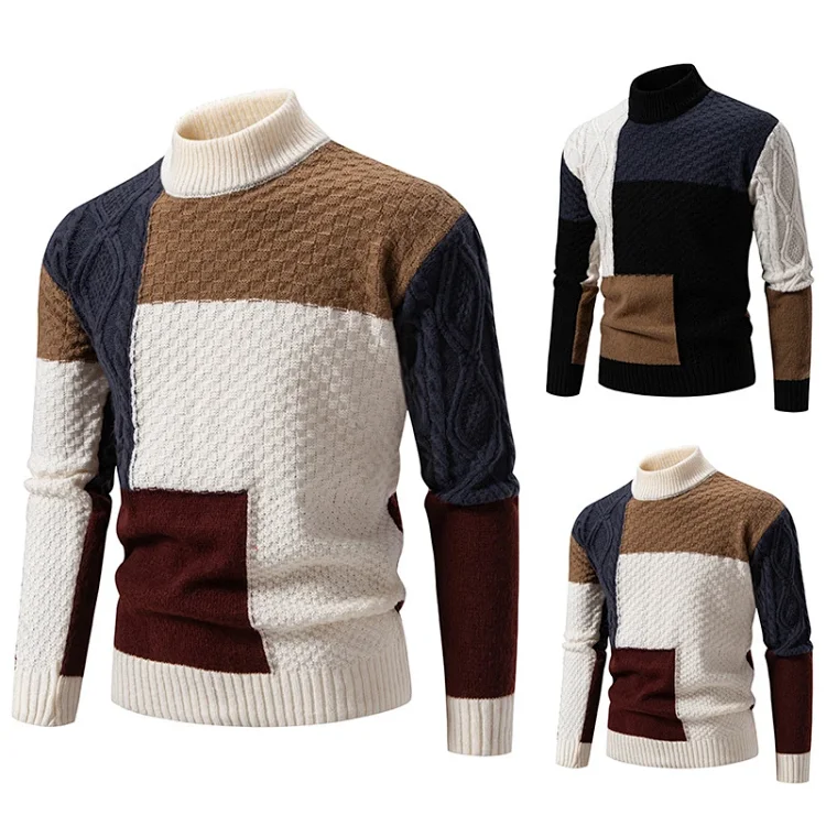 Men's Color Block Mock Neck Pullover