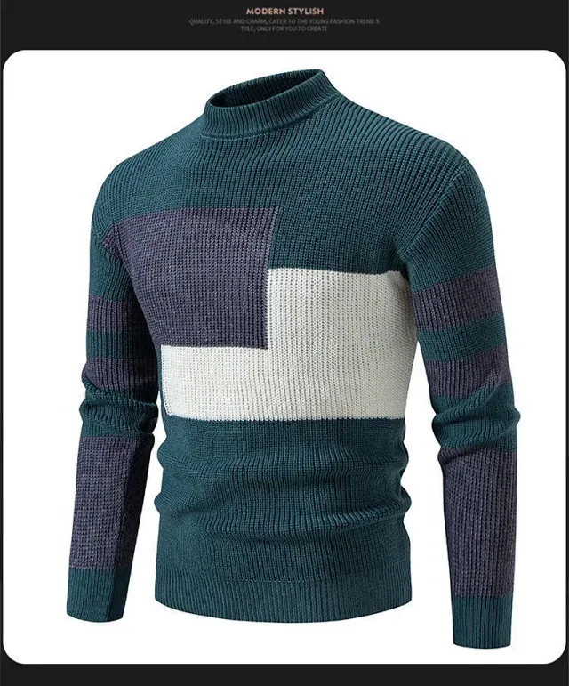 Ruicheng Men's Retro Color Block Sweater Detail