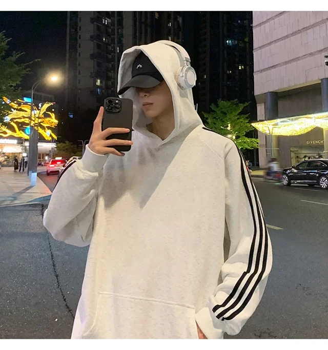 Men's Striped Oversized Casual Hoodie Detail