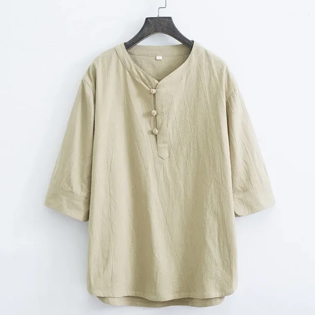 Feng Cotton-Linen Vintage Men's Chinese T-Shirt Detail