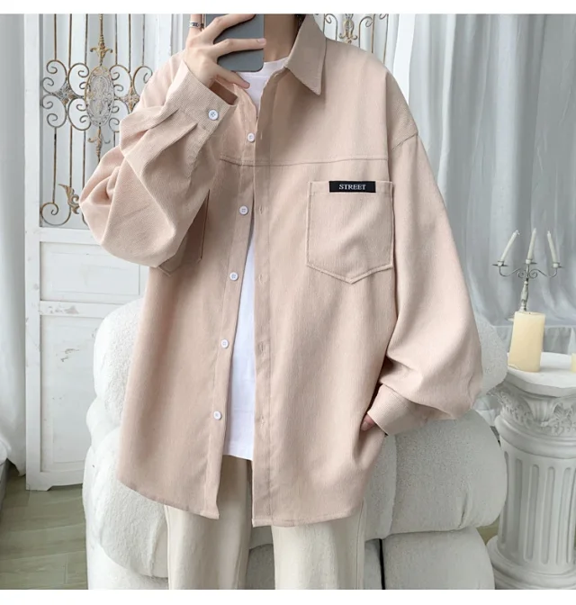 Men's Oversized Washed Corduroy Work Shirt Detail