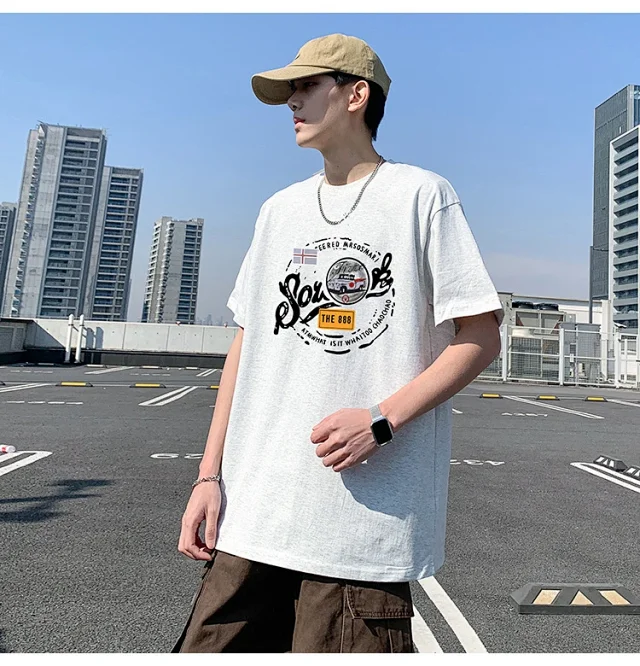 Men's Summer Cotton T-Shirt Loose Fit Detail