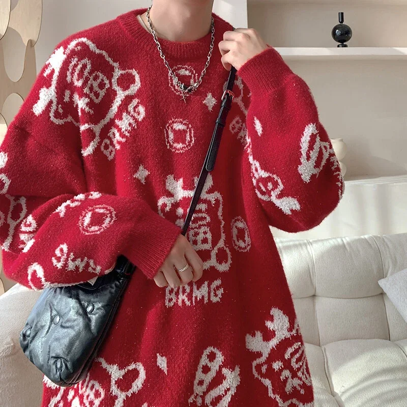 Men's Red Festive Pullover Sweater