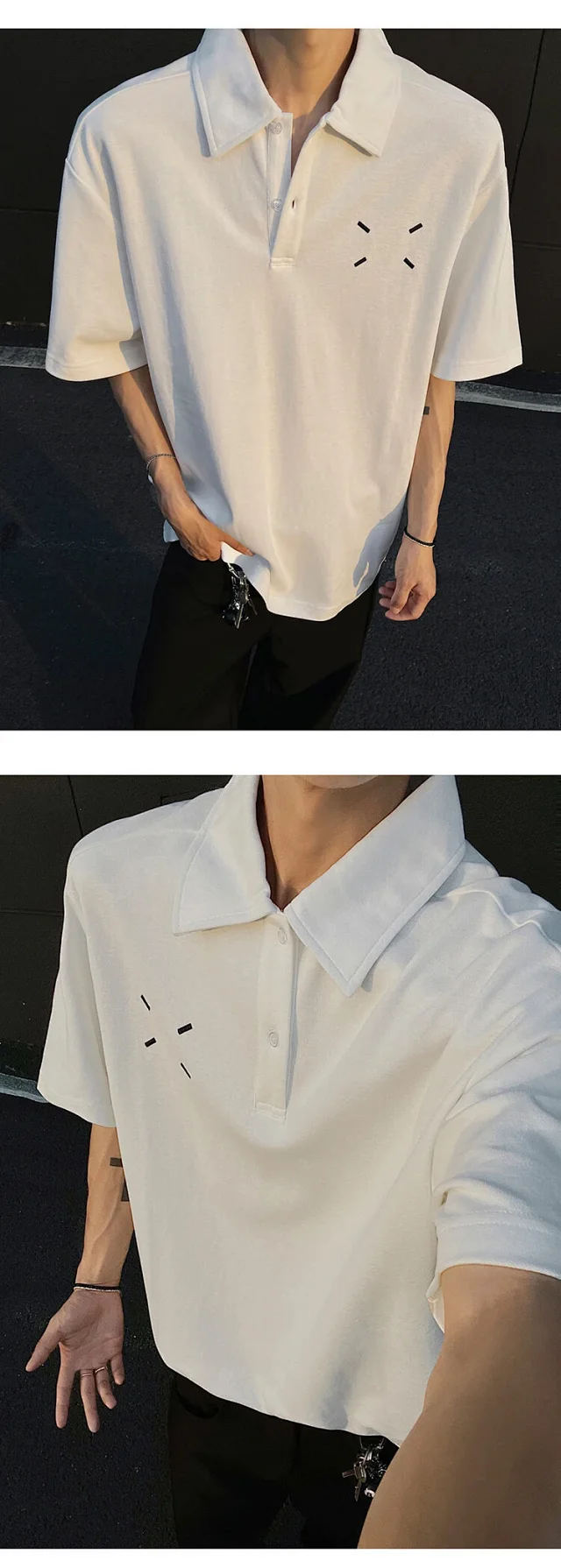 Men's Japanese Minimalist Margiela Embroidered Polo Detail