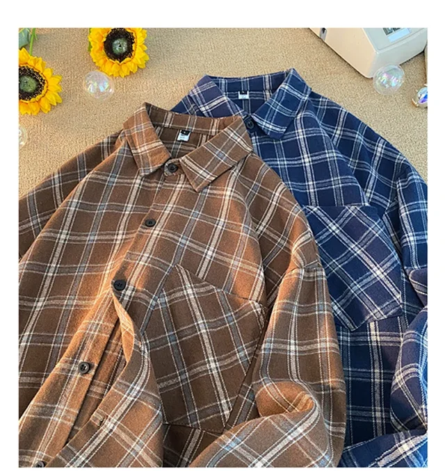 Men's Red Japanese Brushed Plaid Overshirt Detail