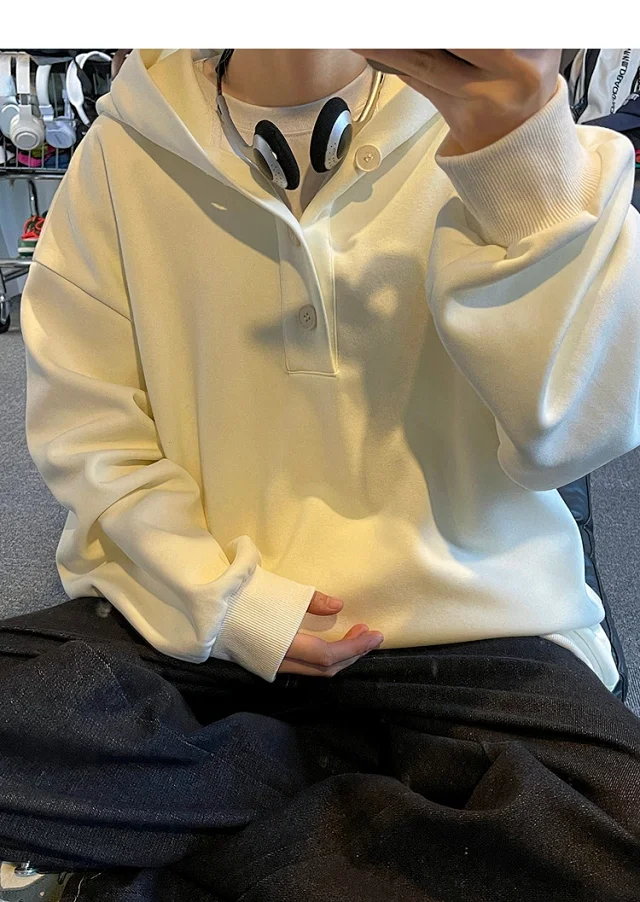 American Hip-Hop Men's Heavyweight Button Hoodie Detail